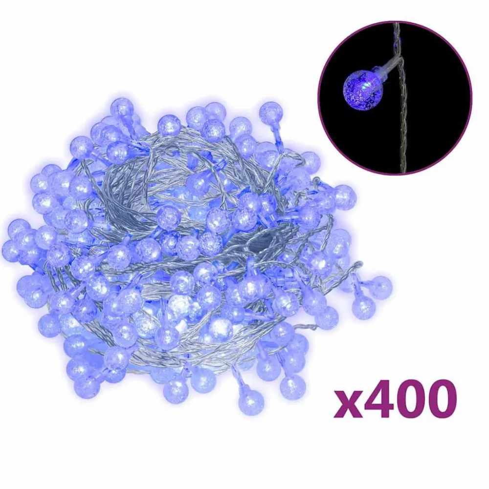 Lampki świąteczne, 40 m, 400 diod LED, niebieskie, 8 funkcji