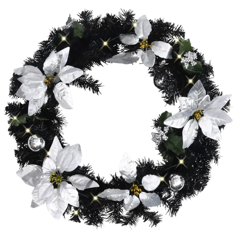 Wieniec świąteczny z lampkami LED, czarny, 60 cm, PVC