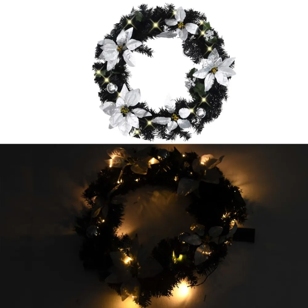 Wieniec świąteczny z lampkami LED, czarny, 60 cm, PVC