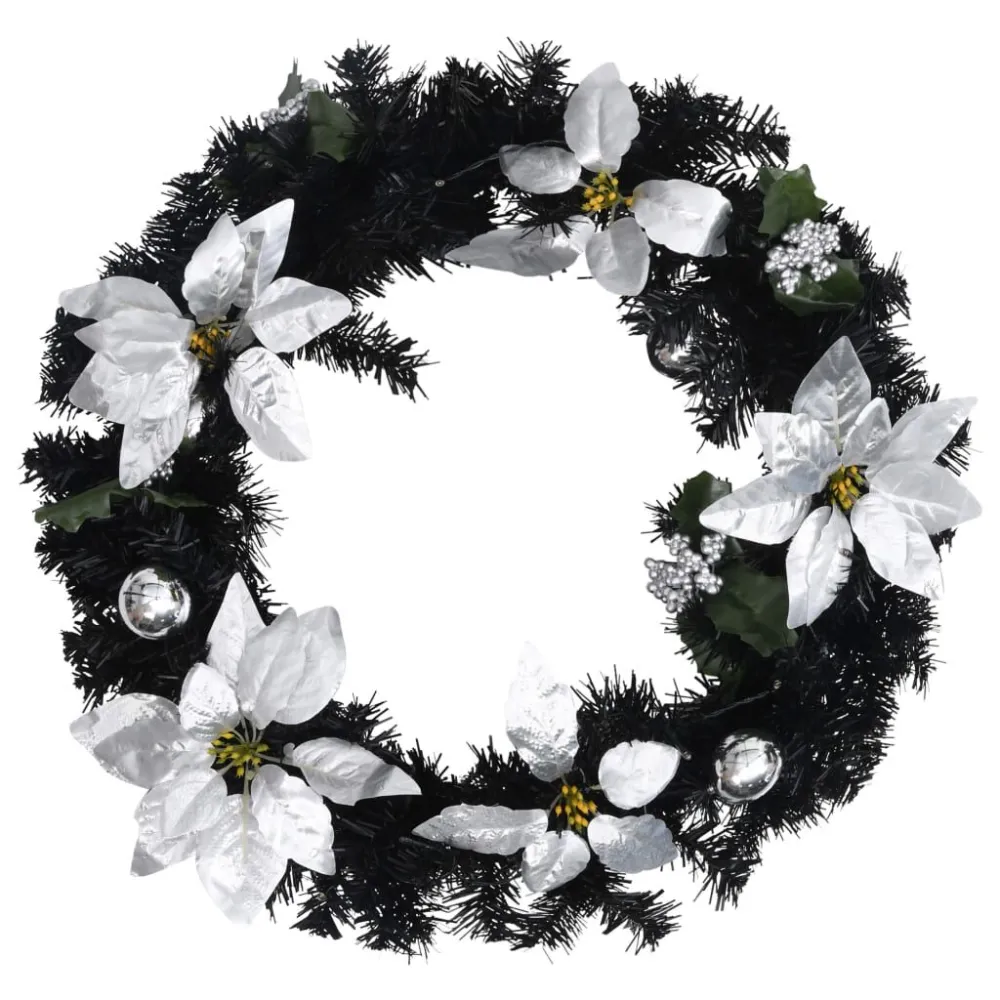 Wieniec świąteczny z lampkami LED, czarny, 60 cm, PVC