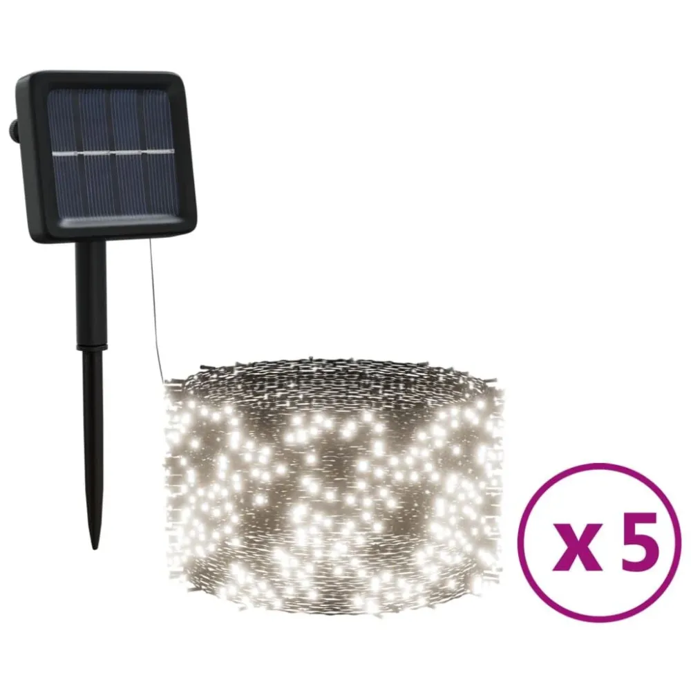 Luzes solares 5pcs 5x200 LED p/ interior/exterior branco frio