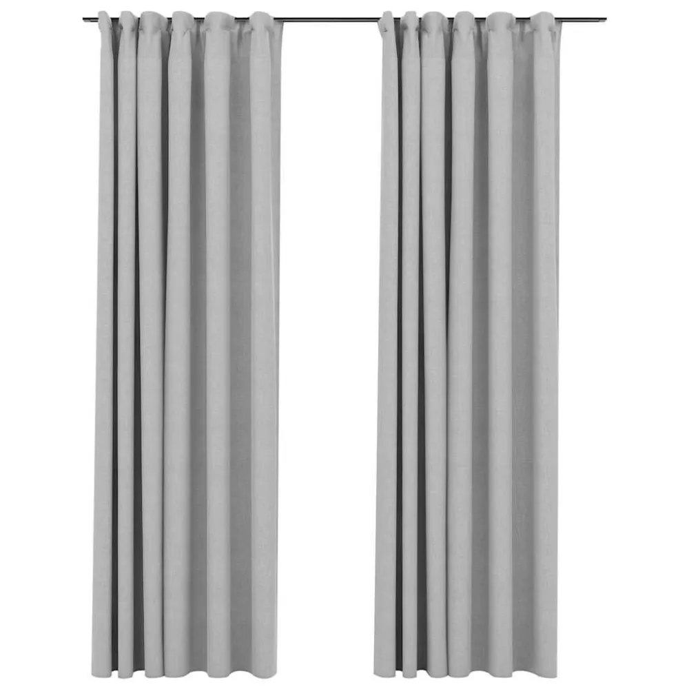 Cortinas opacas aspeto linho c/ ganchos 2pcs 140x225cm cinzento