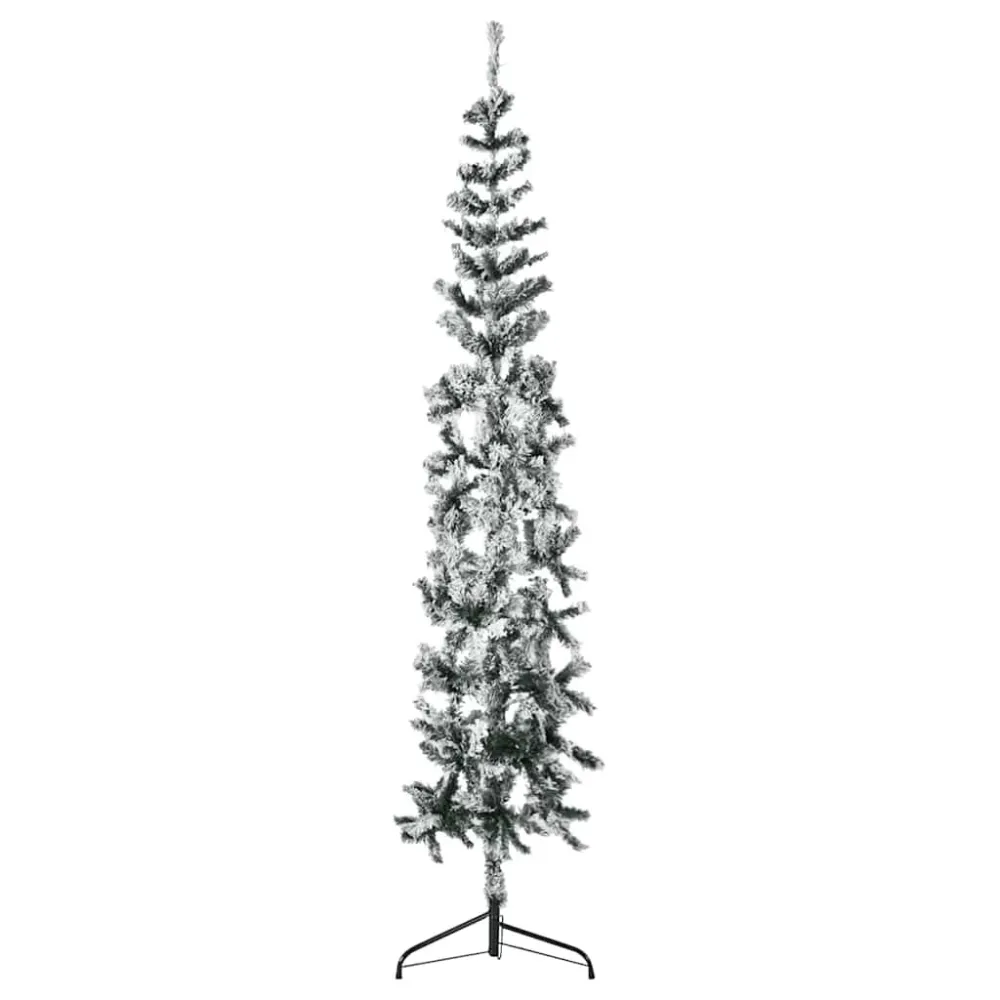 Meia árvore de Natal fina com flocos de neve 240 cm