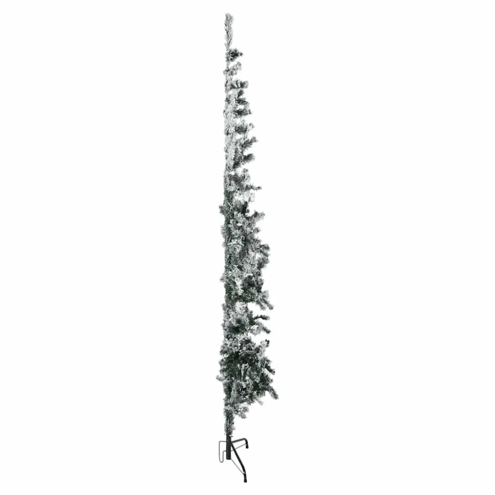 Meia árvore de Natal fina com flocos de neve 210 cm