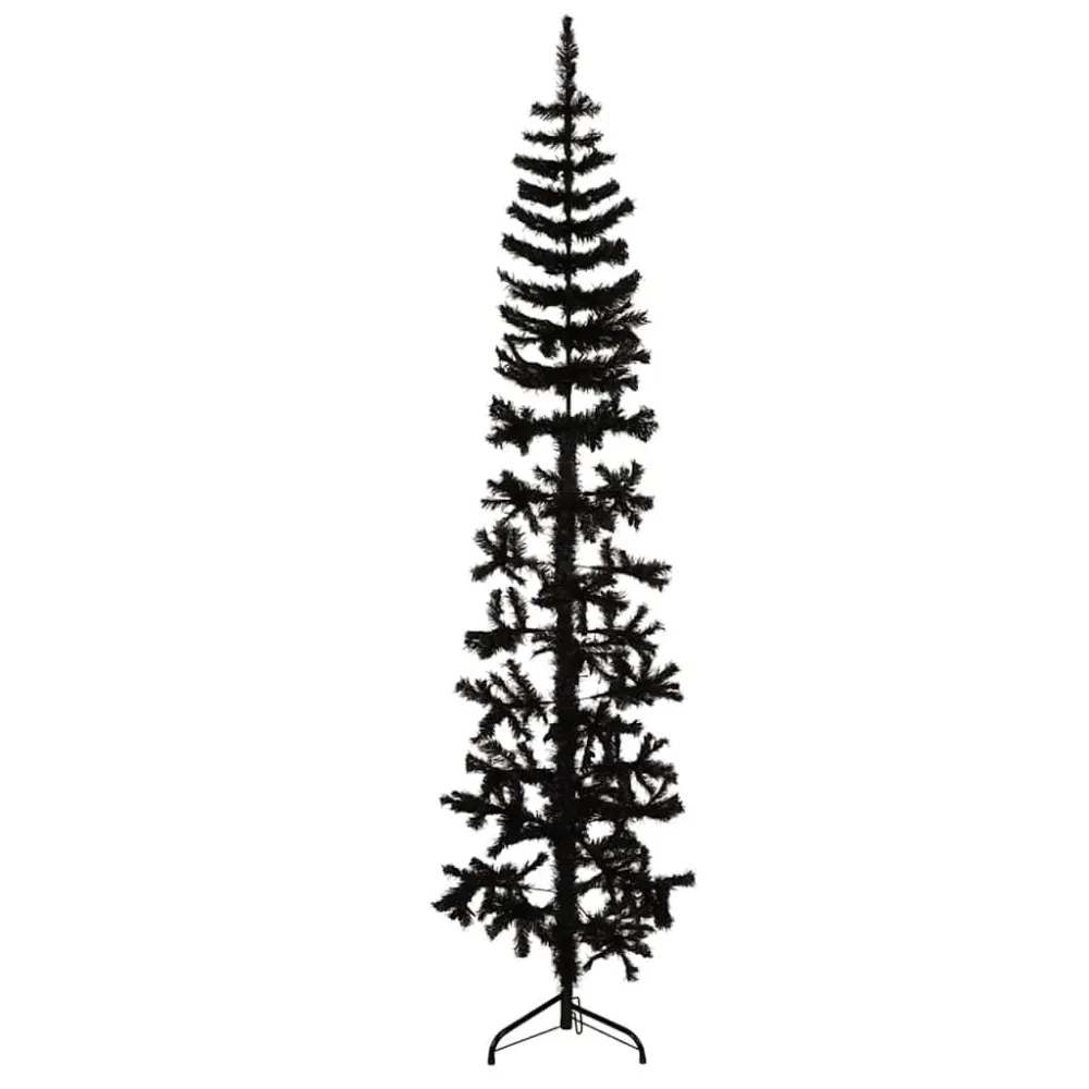 Meia árvore de Natal fina com suporte 180 cm preto