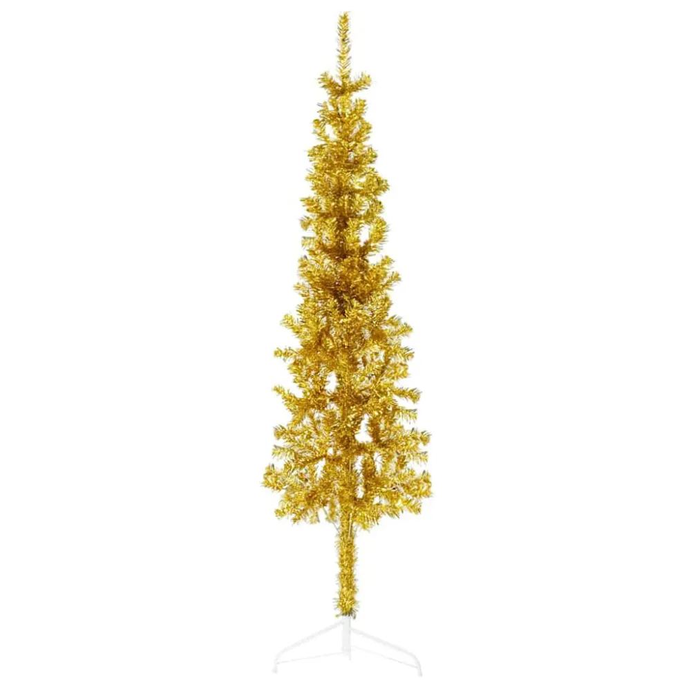 Meia árvore de Natal fina com suporte 150 cm dourado