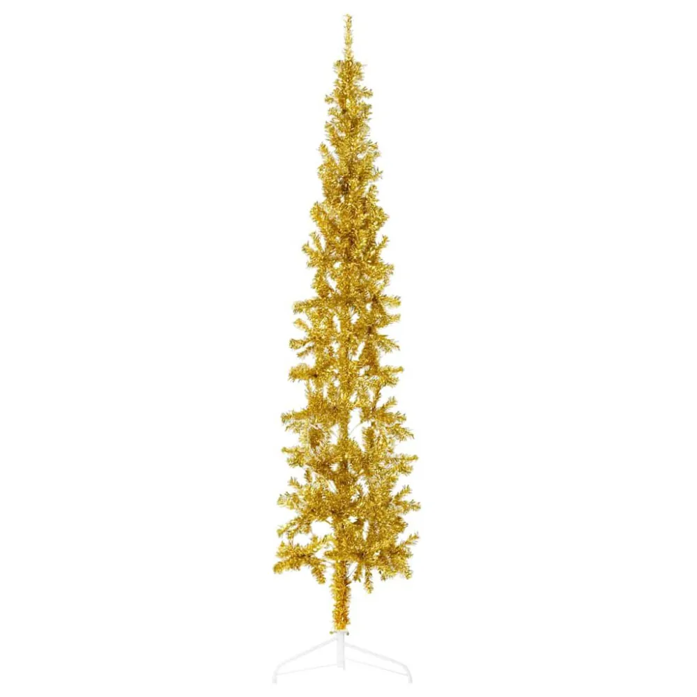 Meia árvore de Natal fina com suporte 240 cm dourado