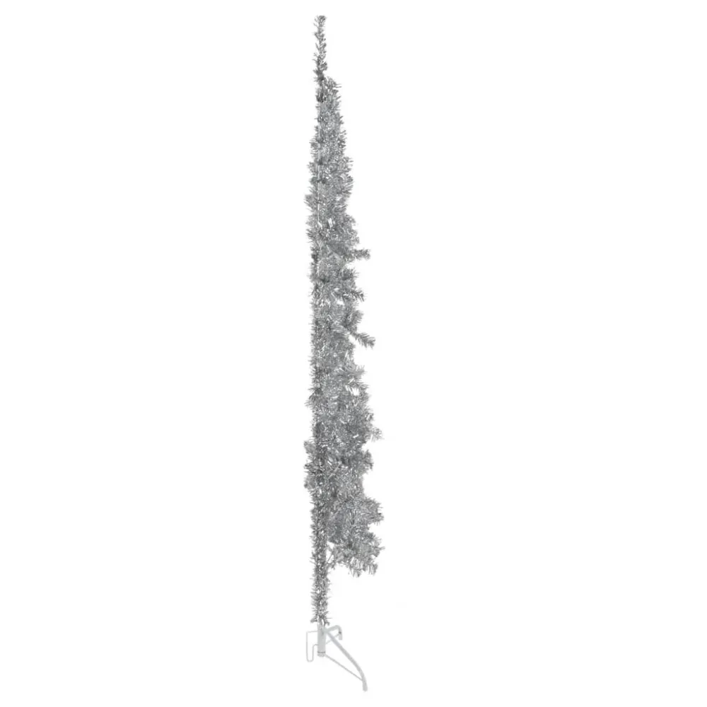Meia árvore de Natal fina com suporte 210 cm prateado