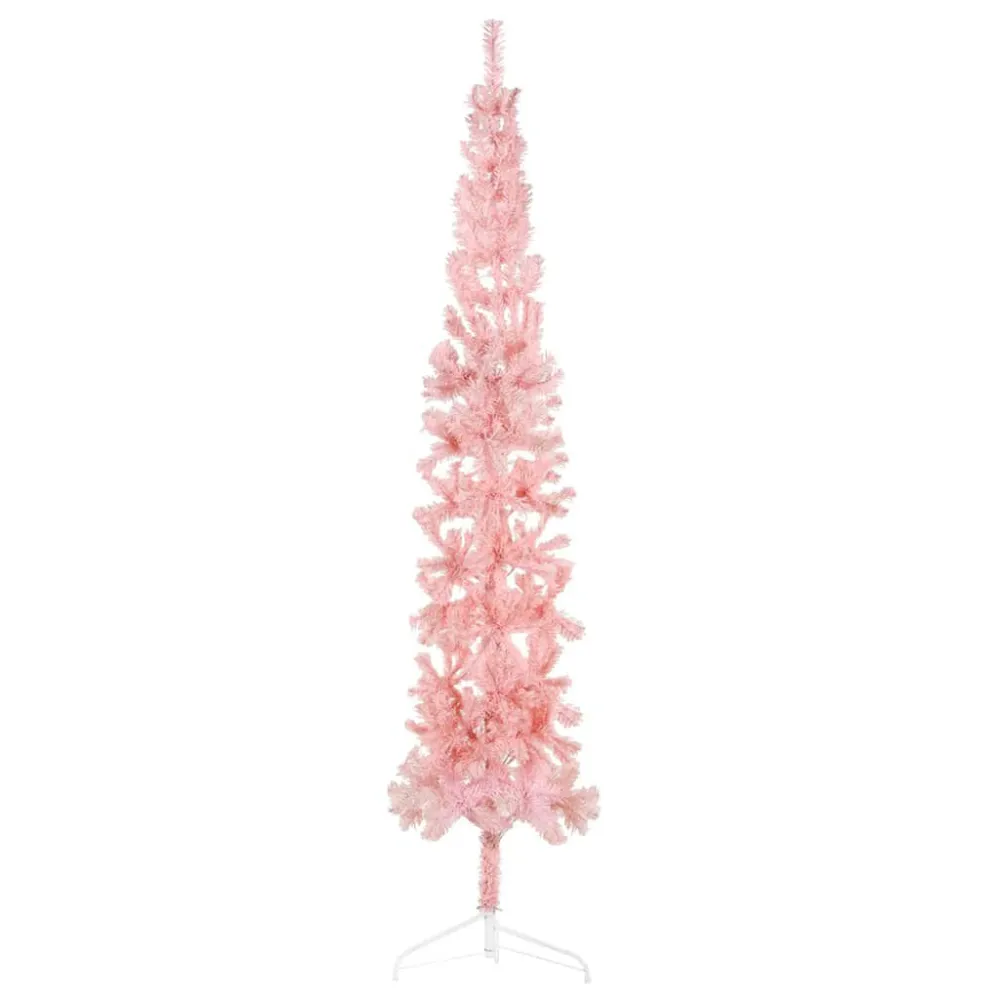 Meia árvore de Natal fina com suporte 240 cm rosa