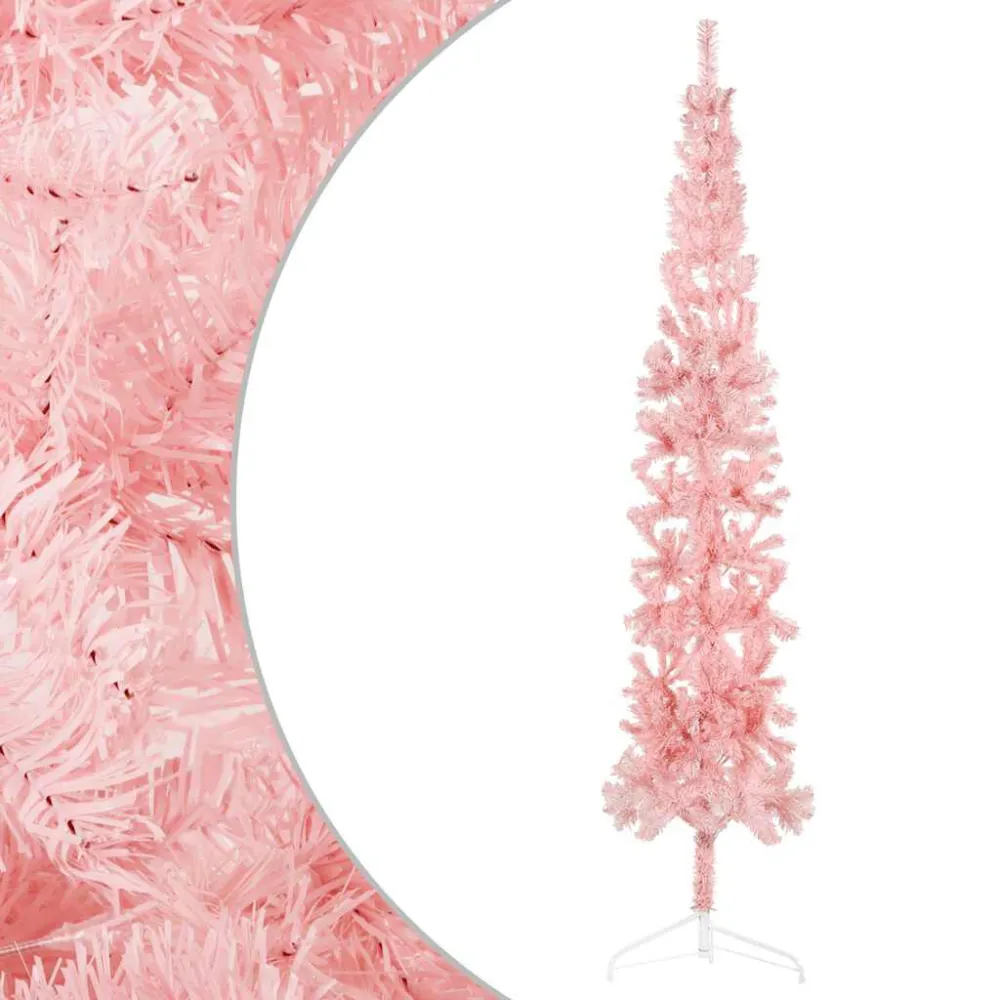 Meia árvore de Natal fina com suporte 240 cm rosa