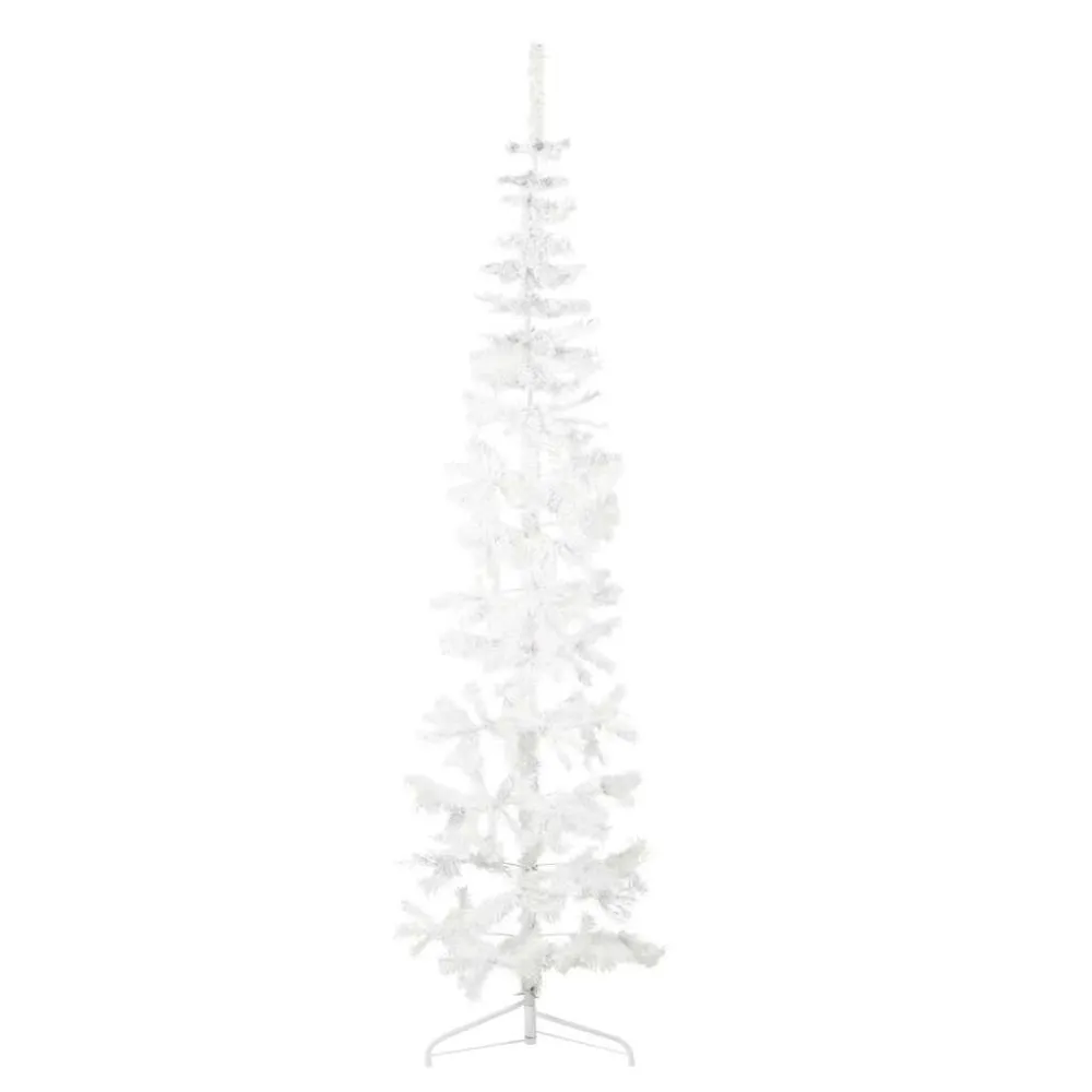 Meia árvore de Natal fina com suporte 210 cm branco