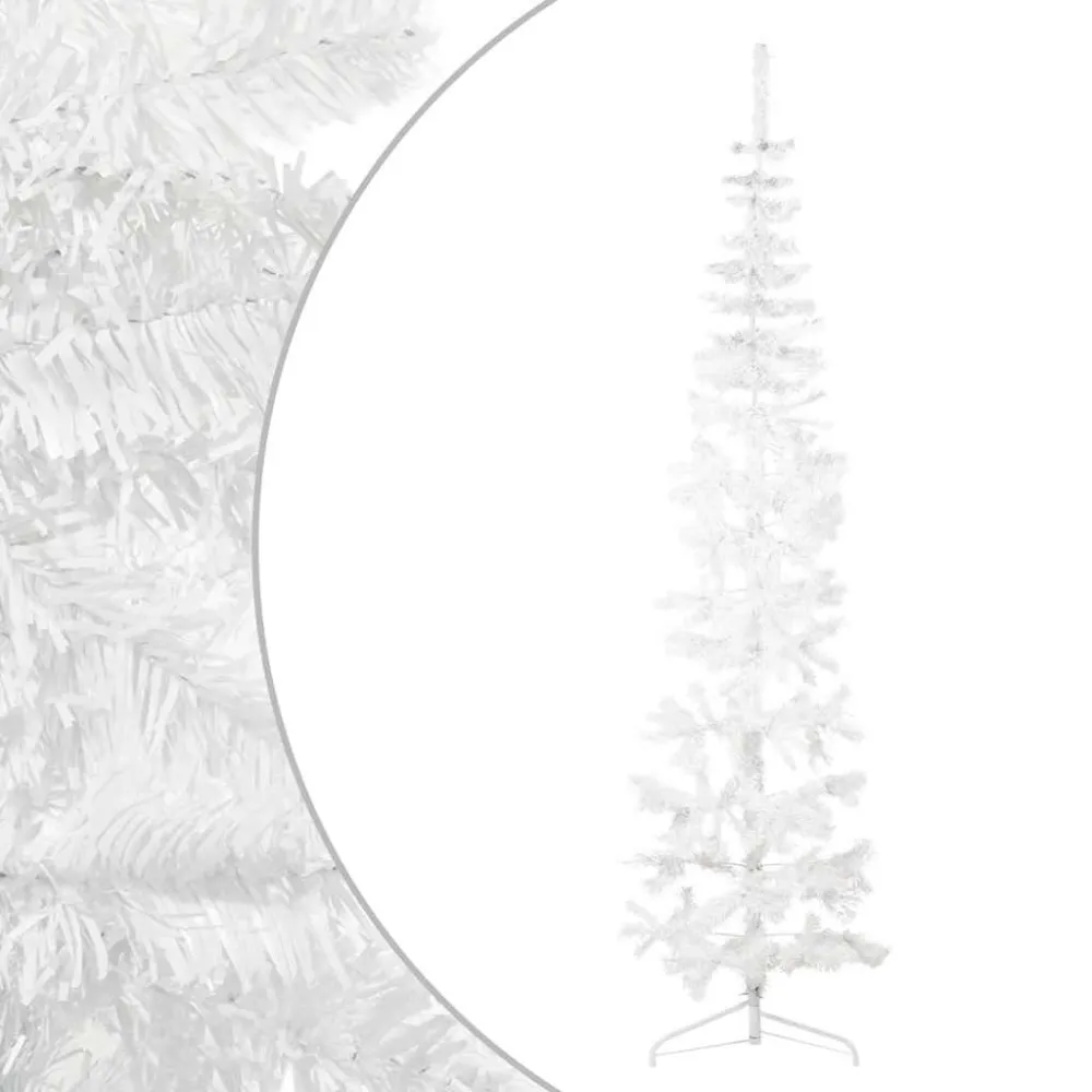 Meia árvore de Natal fina com suporte 210 cm branco