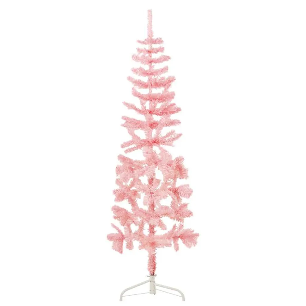 Meia árvore de Natal fina com suporte 180 cm rosa