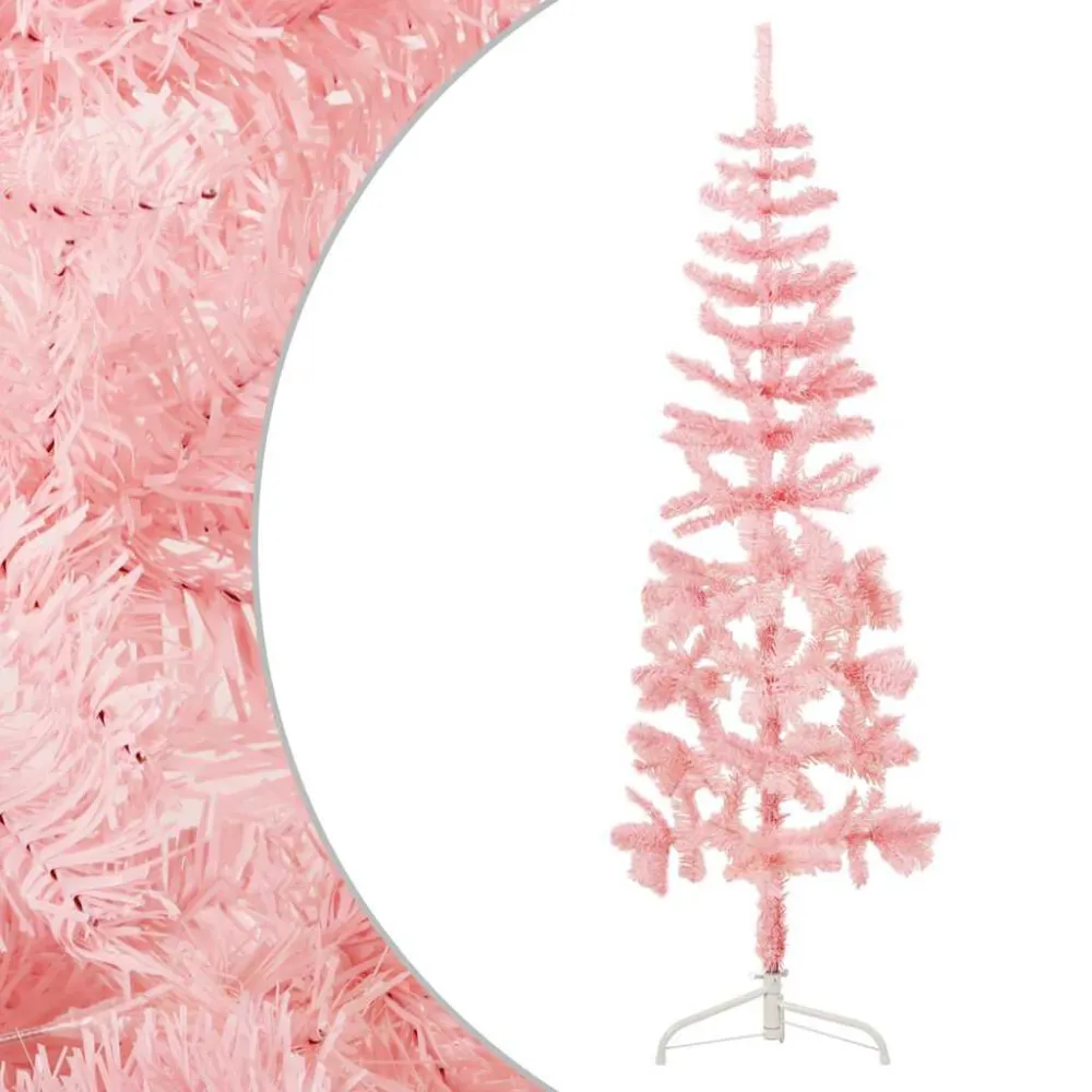Meia árvore de Natal fina com suporte 180 cm rosa