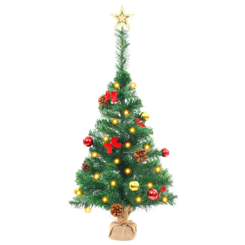 Árvore de Natal artificial pré-iluminada + enfeites 64 cm verde