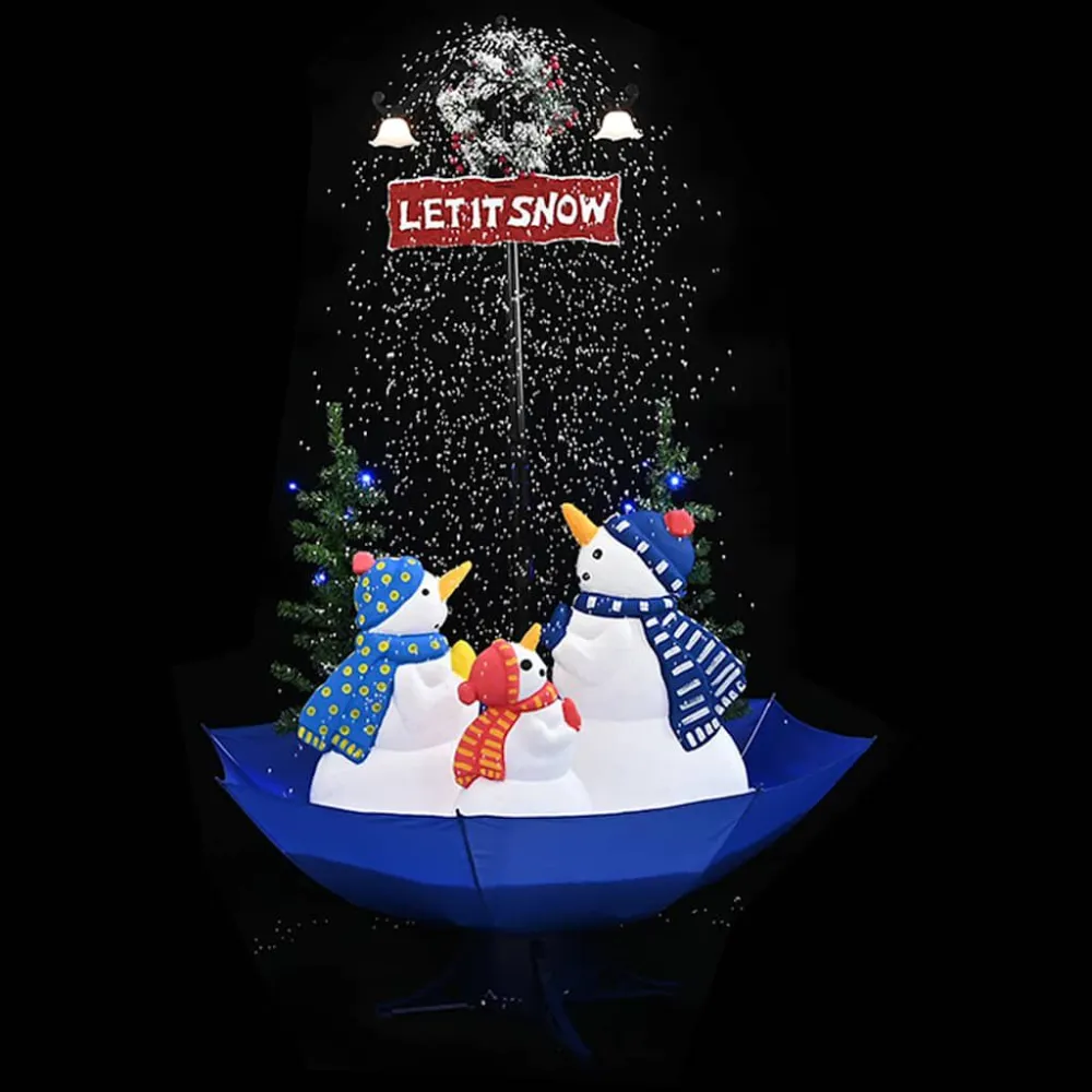 Árvore Natal c/ neve base formato guarda-chuva 170 cm PVC azul